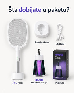 3 u 1 Reket za komarce i muve + GRATIS KomaKill UV lampa
