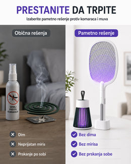 3 u 1 Reket za komarce i muve + GRATIS KomaKill UV lampa