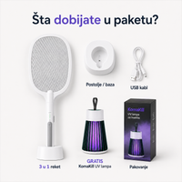 3 u 1 Reket za komarce i muve + GRATIS KomaKill UV lampa