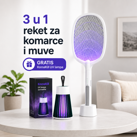 3 u 1 Reket za komarce i muve + GRATIS KomaKill UV lampa