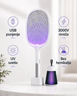 3 u 1 Reket za komarce i muve + GRATIS KomaKill UV lampa